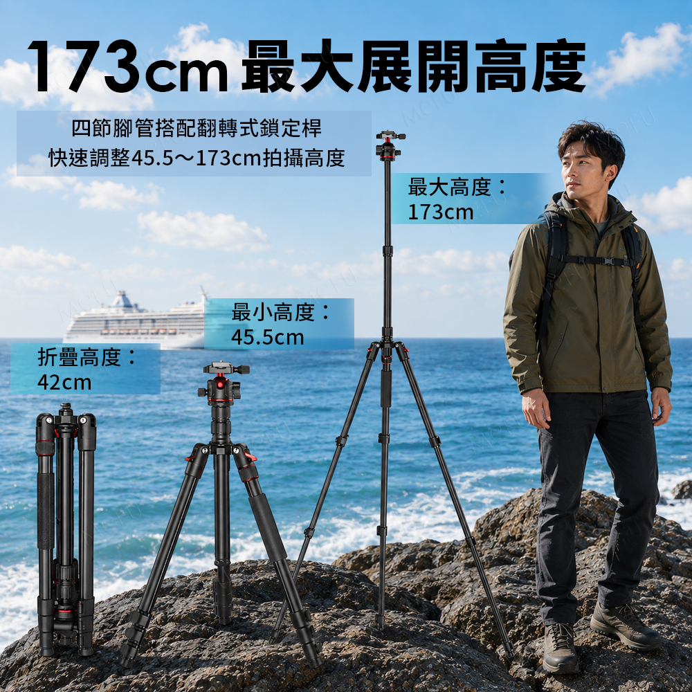 173cm鋁合金專業三腳架 (AX-TP031)安裝位置示意